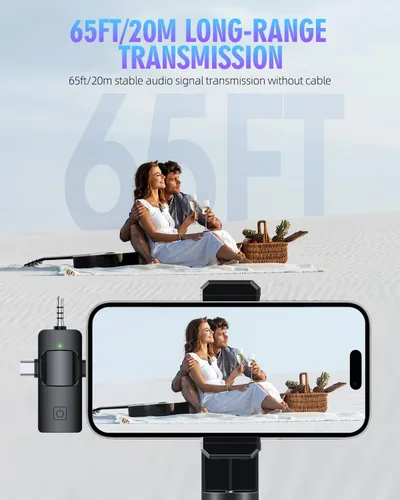 Miniatura 3 de PQRQP Micrófonos inalámbricos Lavalier 3 en 1 para iPhone, iPad, Android, cámara, micrófono USB-C, batería de 7 horas, micrófono mini con reducción