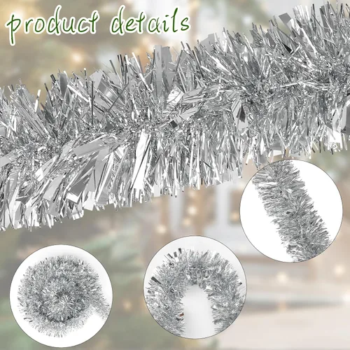 Miniatura 3 de DECORA - Guirnalda de oropel plateado de 33 pies, guirnalda de oropel metálico colgante para árbol de Navidad, decoración para el hogar y fiestas