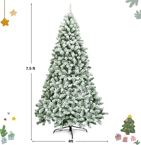 Miniatura 3 de GOFLAME Árbol de Navidad con bisagras flocadas de nieve de 7.5 pies, pino clásico realista con soporte plegable y flexible, hojas gruesas de PVC