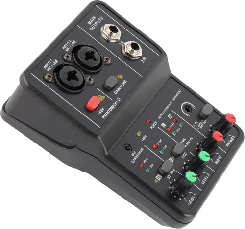 Miniatura 2 de Mezclador de audio, 2 canales, mezclador estéreo de audio USB 48 V, consola de mezcla de sonido compacta para grabación de música, karaoke en casa