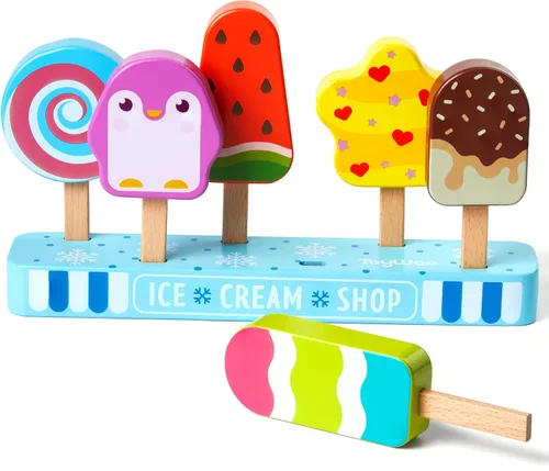 Miniatura 9 de Carrito de Helados de Madera Juguete Playset con Juguetes de Helado Juego de Comida de Simulación Camión de Comida Accesorios de Cocina de Juego