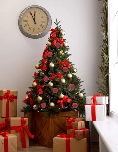 Miniatura 6 de Christmas Traditions Adornos de bola de Navidad de ratán rojo con purpurina de 4 pulgadas, decoración de árbol (juego de 6) (rojo navideño)