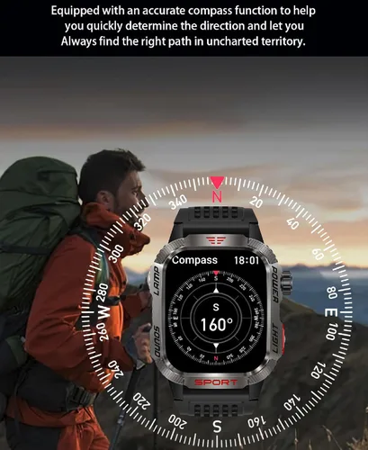 Miniatura 7 de Reloj inteligente para hombre, deportes al aire libre, impermeable, brújula con respuesta/hacer llamadas, reloj de fitness, oxígeno en sangre