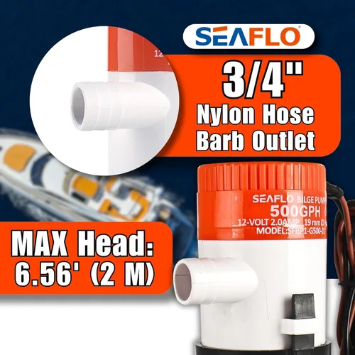 Miniatura 7 de SEAFLO Bomba de Sentina Serie 01 500 GPH – 12V, Salida de 3/4", Bomba Sumergible Marina con Protección Antibloqueo de Aire, Certificado CE y RoHS