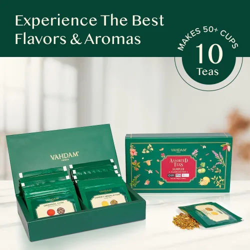 Miniatura 2 de VAHDAM - Muestra de té de hojas sueltas surtidas, 10 tés, 50 porciones Regalos del día de San Valentín para ella y él Té negro, té verde, té