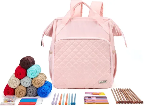 Miniatura 7 de HOMEST Mochila de Bolso para Tejer, Organizador de Almacenamiento para Crochet, Porta Hilos Grande con Bolsillo Frontal Personalizado para Rosa