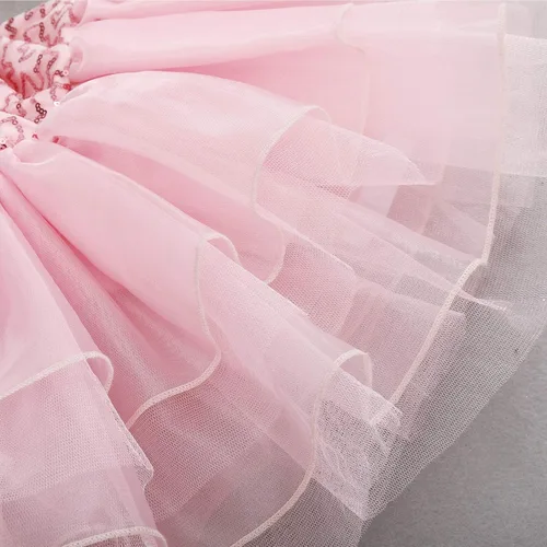Miniatura 5 de IDOPIP Vestido de ballet con lentejuelas y un hombro para niñas pequeñas, tutú con volantes, falda de bailarina, 3-10 años