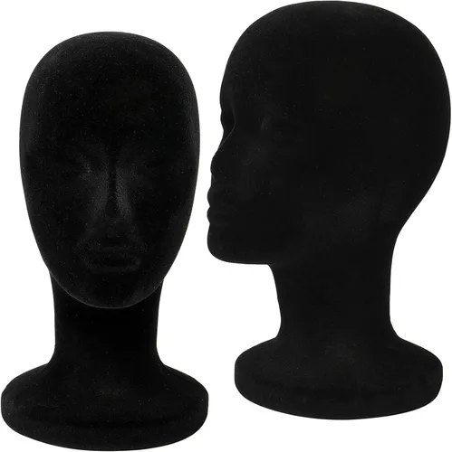 Miniatura 6 de Foraineam Paquete de 2 cabezas de maniquí de espuma negra, cabezas de espuma de maniquí femenino de 12 pulgadas, soporte para peluca, sombreros