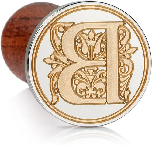 Miniatura 13 de Sello de cera Mceal, sello grande de 1 1/5"(30mm) de diámetro, cabeza de latón plateado con mango de madera, serie de letras de la A a la Z