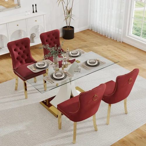 Miniatura 22 de Moderno juego de comedor de cristal de lujo para 6, 63 pulgadas, juego de vajilla rectangular minimalista grande para 6, juego de mesa de cocina