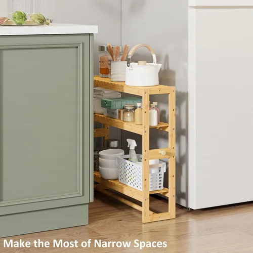Miniatura 9 de RRX - Estante organizador de almacenamiento para baño, estante ajustable de 3 niveles, color beige Organizador de bambú para almacenamiento sobre