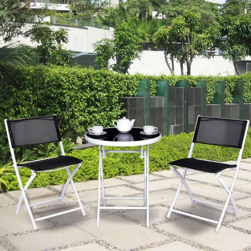 Miniatura 4 de Giantex Juego de mesa de bistró, juego de 3 piezas para patio, mesa y sillas plegables al aire libre, juego de comedor plegable para patio, juego
