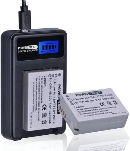 Paquete de 2 baterías de cámara NB-10L y cargador USB LCD para Canon G1X G15 G16 SX40HS SX50HS SX60HS SX40 SX50 HS