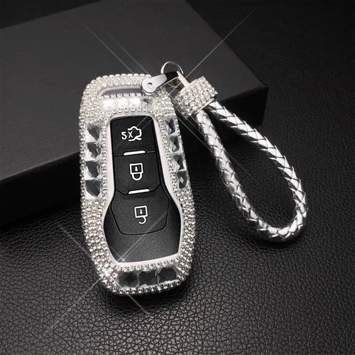 Miniatura 3 de Bling Bling - Funda de llavero con diamantes de cristal de lujo para Ford Fusion F-150 Edge Explorer Mustang Lincoln MKZ MKC 3/4/5 botones llave