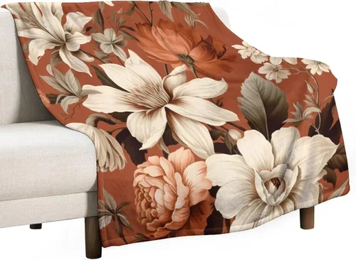 Miniatura 18 de Manta de vellón con estampado botánico de flores de terracota y primavera, manta de franela para el hogar, cama, sofá para niños y adultos, 70 x 80