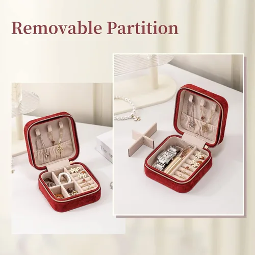 Miniatura 6 de CASEGRACE Joyero de viaje, joyero de terciopelo de felpa, pequeño organizador de viajes, exhibición, anillos, collares, pulseras, aretes, estuche