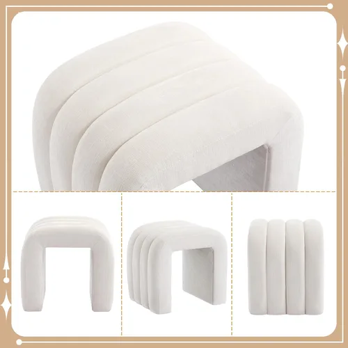 Miniatura 8 de Flouki Taburetes otomanos tapizados, otomanos de arco multifuncionales, taburetes de maquillaje de lujo, otomanas de felpilla para dormitorio