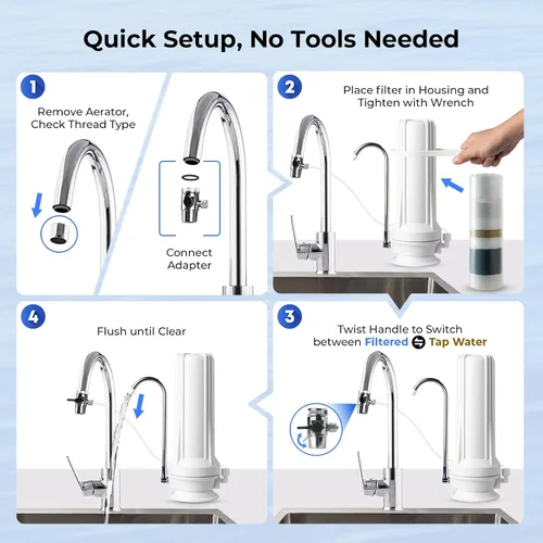 Miniatura 6 de iSpring CT10-W Filtro de agua de encimera, sistema de filtro de agua para grifos de múltiples capas con adaptador de grifo versátil, reduce metales