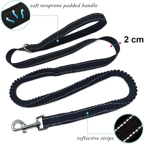 Miniatura 4 de Correa elástica reflectante de 5 a 7 pies, sin tirones para absorción de impactos, correa elástica de nailon para perros pequeños y medianos/gatos