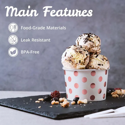 Miniatura 6 de MATICAN Vasos de papel para helado, paquete de 100 cuencos desechables de postre de 9 onzas para bebidas calientes y frías, 9 onzas, lunares