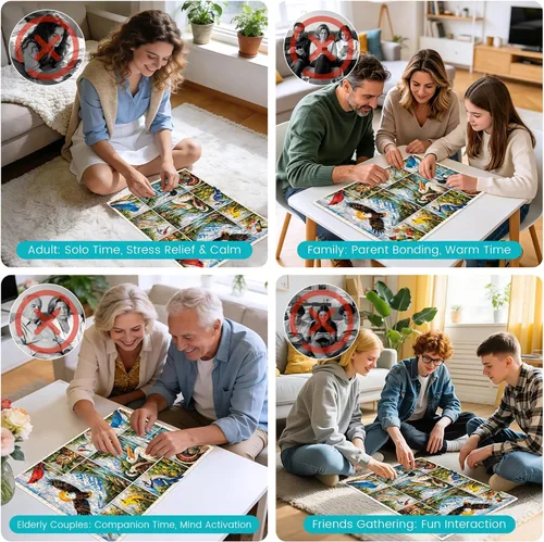 Miniatura 7 de Rompecabezas de 500 piezas para adultos, rompecabezas de pájaros y águila para adolescentes mayores, collage colorido de montaña, lago, vida