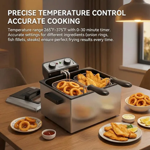Miniatura 3 de Freidora eléctrica para uso doméstico, freidora de encimera de acero inoxidable de 1800 W con tanque de aceite de 5 L, cesta de freír extraíble