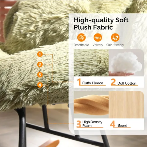 Miniatura 4 de VINGLI Silla mecedora de guardería extra ancha de 25.6" de 115° sin brazos, silla deslizante curvada linda con patas en X con almohada y madera