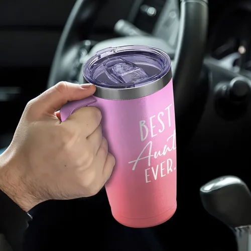 Miniatura 4 de SANDJEST Mejor Taza para Tía Taza de Tía con Asa 20oz Acero Inoxidable Taza de Café Aislada para Viaje Regalos para Tías de Sobrina Sobrino Regalo