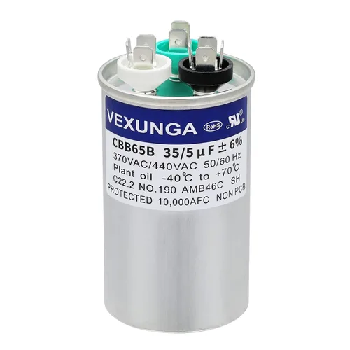 Miniatura 88 de VEXUNGA - 25/5 uF 25+5 MFD 370V o 440V Condensadores redondos de arranque dual 25 5 uF 370 440 Volt VAC CBB65 Condensadores para acondicionador