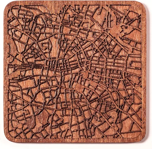 Miniatura 98 de Posavasos Amsterdam Map by O3 Design Studio, 1 pieza, posavasos de madera Sapele con mapa de la ciudad, hecho a mano, varias ciudades opcionales