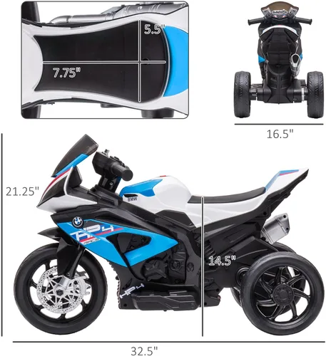 Miniatura 7 de Aosom Motocicleta con licencia de 6 V para niños, todoterreno con batería de tres ruedas con USB, AUX, música y faros delanteros para niños