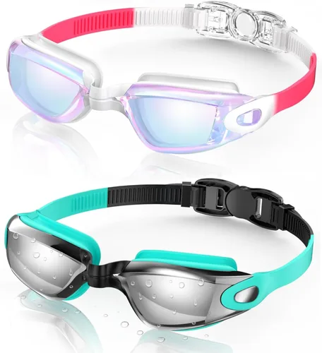 Miniatura 20 de Aegend - Gafas de natación, paquete de 2 gafas de natación sin filtraciones, para adultos, hombres, mujeres y jóvenes Negro claro y rosa rojo claro