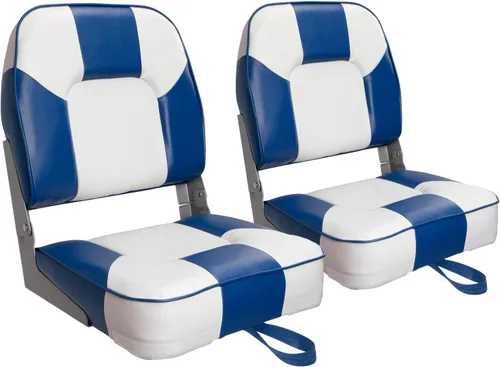 2 asientos Leader Accessories plegables, de respaldo bajo, para embarcación D--Blanco/Azul