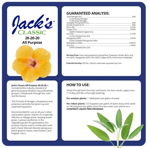 Miniatura 2 de Jack's Classic 20-20-20 Fertilizante soluble en agua multiusos con micronutrientes para proporcionar crecimiento general en todas las plantas, 4