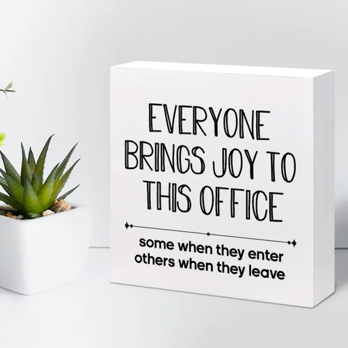 Miniatura 5 de Letrero de madera con texto en inglés "Everyone Brings Brings to This Office", divertido letrero de madera para oficina en casa, estante