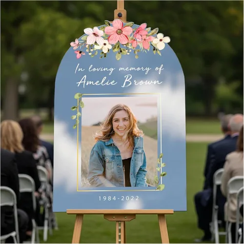 Miniatura 8 de SPEEDYORDERS Cartel funerario personalizado con foto - Cartel de bienvenida - In Loving Memory - Banner personalizado