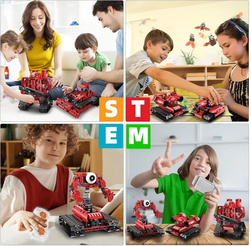 Miniatura 7 de Juguetes Robot STEM para Niños de 8 a 14 Años, Control Remoto 5 en 1 y Juguetes Robot Programables por APP - Kit Educativo de Ciencias de Robot rojo