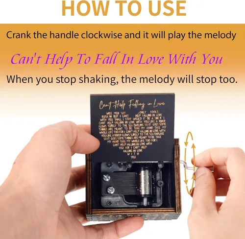 Miniatura 3 de Caja de música romántica regalo para el día de San Valentín para ella él, grabado con láser antiguo "I Can't Help to Falling in Love with You", caja
