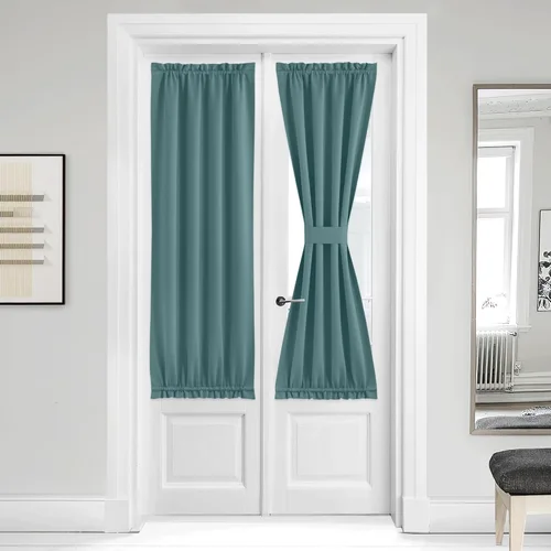 Miniatura 271 de NICETOWN Cortinas opacas unicolor con aislamiento térmico para puerta francesa, granja, oscurecimiento de habitación, puertas y ventanas de Marrón