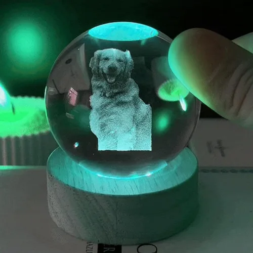 Miniatura 2 de Drawelry Luz nocturna de bola de cristal 3D personalizada, lámpara de bola de cristal con imagen personalizada con base de madera, decoración