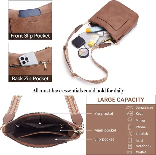 Miniatura 3 de BOSTANTEN Bolsas cruzadas de hombro para mujer, de piel vegana, a la moda, con correa de guitarra ajustable