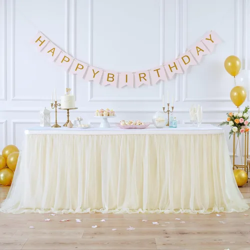 Miniatura 22 de Suppromo - Falda de mesa con tutú de calidad superior, con 3 capas de malla, plisada, de tul, para fiestas, bodas, baby shower, fiestas de Rosa