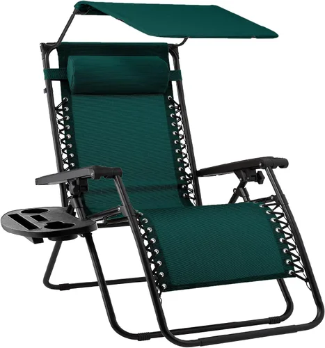 Miniatura 56 de Best Choice Products Sillón reclinable de 30 pulgadas de ancho con gravedad cero para exteriores, con toldo ajustable, reposacabezas, bandeja