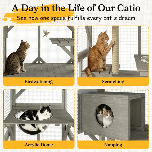 Miniatura 5 de Catio - Caja para gatos de 66.2 pulgadas con ruedas y acceso a la ventana, casa grande para gatos al aire libre para balcón, patio, jaula de madera