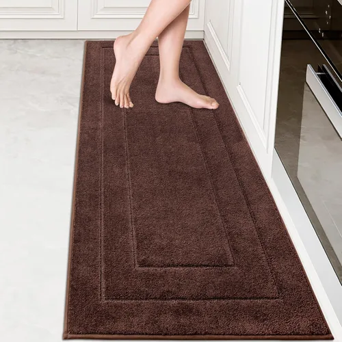 Miniatura 10 de PURRUGS Juego de 2 alfombras de cocina lavables a máquina (24 x 35.5 + 24 x 59 pulgadas), alfombras de pasillo de cocina antideslizantes y Marrón