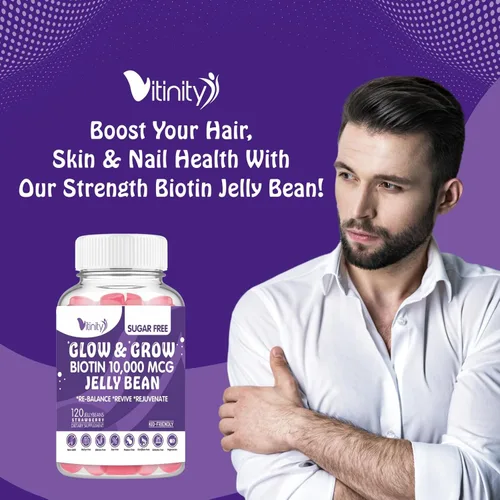 Miniatura 5 de VITINITY Biotin 10000 Mcg Extra Strength Vegetarian (Vitamina B) Suplemento sin azúcar - Apoya el cabello y la piel más saludables - Mujeres