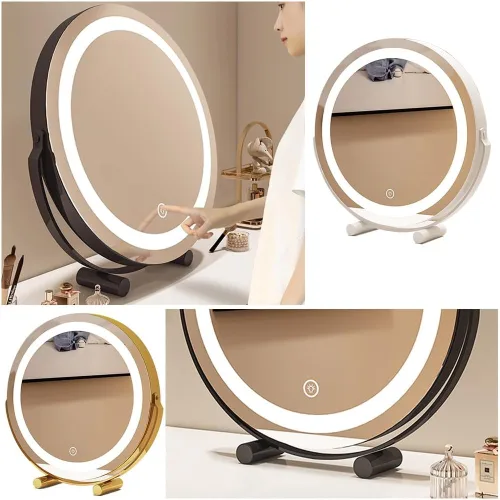 Miniatura 2 de Espejo de maquillaje con luces, espejo de tocador grande iluminado, pantalla de control táctil inteligente y rotación de 360 grados con espejo