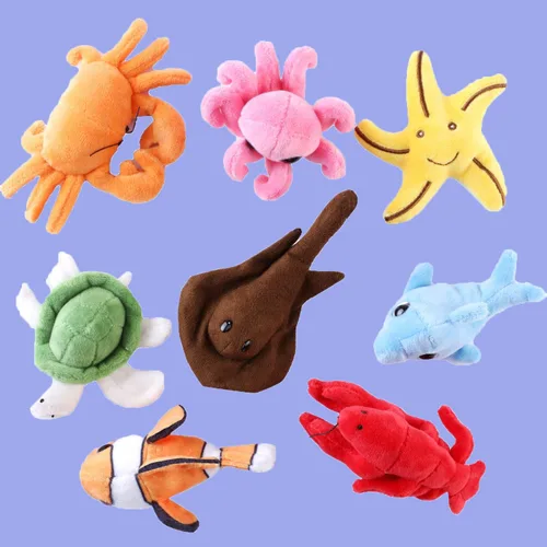 Miniatura 4 de Juego de animales marinos de peluche suave con carcasa de felpa, casa para almacenamiento, incluye tortuga de peluche, langosta, cangrejo, delfín
