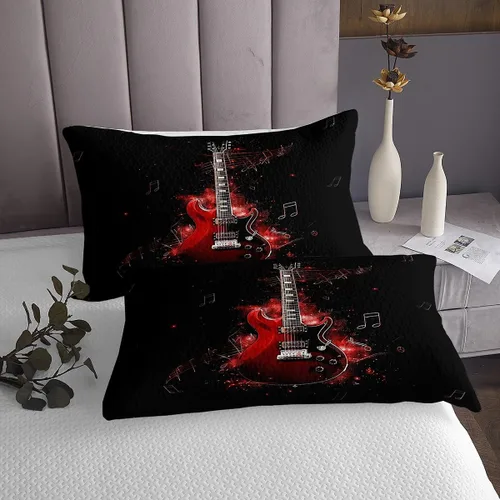 Miniatura 4 de Homewish Colcha de guitarra roja tamaño individual, juego de ropa de cama de música Hip Pop para decoración de habitación de niños y niñas, juego