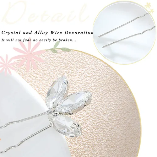 Miniatura 4 de Horquillas para el pelo de novia con diamantes de imitación, accesorios para el cabello de boda para mujeres y novias (paquete de 3)